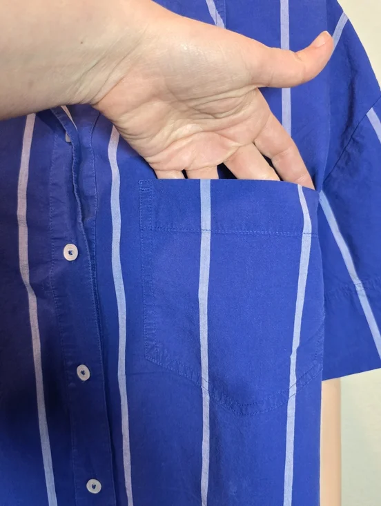 MADEWELL Blue Striped Boxy Cotton Button Up Collared Neckline Shirt Size Xl - Picture 13 of 16